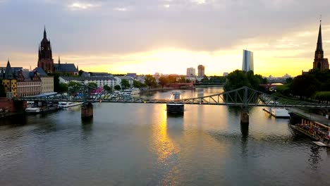 aerial-view-of-ship-on-Main-the-river-in-Frankfurt-during-beautiful-sunrise