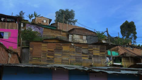 Shacks-in-slum-suburb-neighborhood,-Medellin,-Colombia---Latin-America