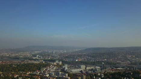 Aerial-view-Drone-footage-of-the-city-of-Stuttgart-in-Baden-Württemberg-in-Germany-in-summer