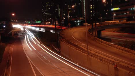 Die-Innenstadt-von-Los-Angeles-City-Nacht-Verkehr-Zeitraffer