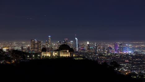 Downtown-Los-Angeles-and-Griffith-Observatory-Clear-Night-Timelapse