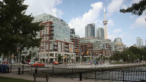 Centro-de-la-ciudad-vista-del-skyline-de-Toronto,-Ontario,-Canadá