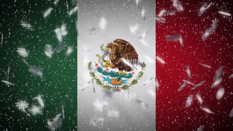 Bandera-de-México-cayendo-sin-nieve-loopable,-Año-Nuevo-y-Fondo-de-Navidad,-bucle