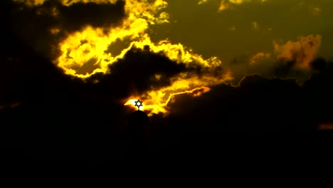 Tower-with-David-Star-in-Time-Lapse-Clouds