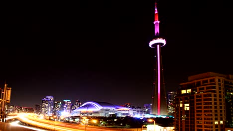 Timelapse-view-of-night-traffic-in-Toronto