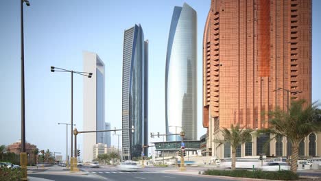 Uae-summer-day-abu-dhabi-street-traffic-crossroad-panorama-4k-time-lapse