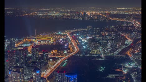 Toronto,-Canadá,-Timelapse---al-oeste-de-Toronto-en-la-noche