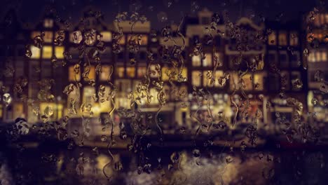 View-through-the-glass-with-raindrops-traditional-houses