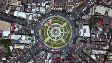 Aerial-view-road-area-Huge-roundabout,-Wongwian-Yai-Bangkok,-Thailand