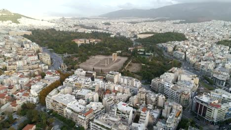 aerial-view-of-Temple-of-Zeus-at-Olympia-in-Athens-and-modern-part-of-the-city