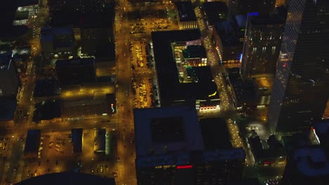 Aerial-view-of-Denver-downtown-streets-at-night