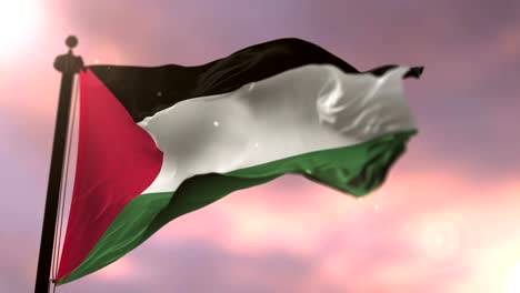 Bandera-de-Palestina-ondeando-al-viento-al-atardecer-en-bucle-lento,