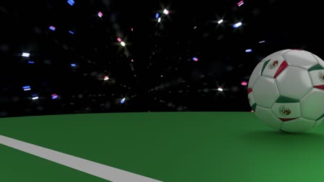 Soccer-ball-with-the-flag-of-Mexico-crosses-the-goal-line-under-the-salute,-3D-rendering