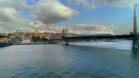 Tram-Bridge-Golden-Horn,-Istanbul-Aerial