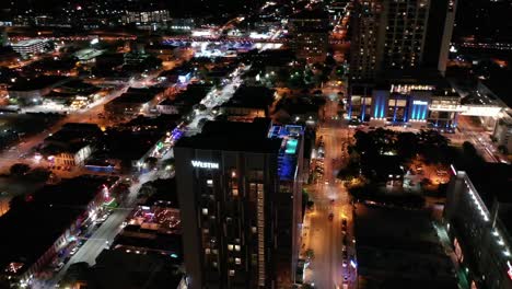 Aerial-of-Downtown-Austin,-Texas-at-Night