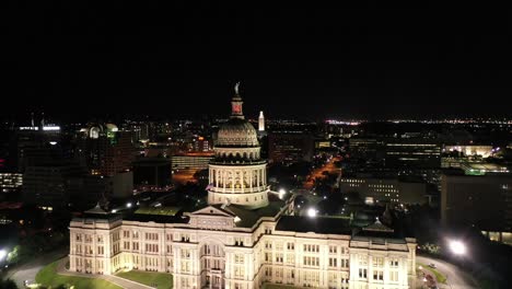 Aerial-of-Downtown-Austin,-Texas-at-Night