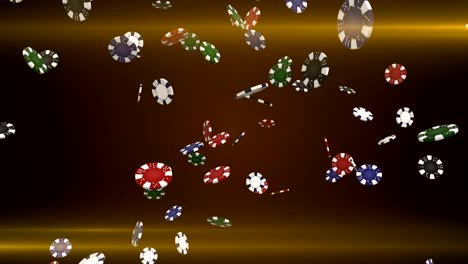 Falling-poker-chips-on-black-background-with-flare-seamless-loop-animation