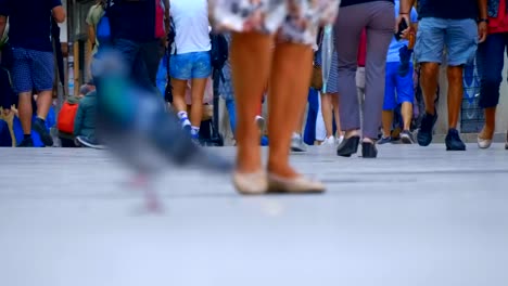 Legs-of-many-people-are-walking-along-the-sidewalk