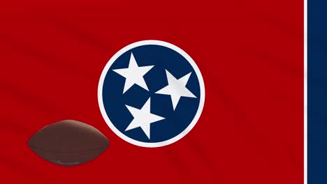 Bandera-de-Tennessee-ondeando-y-bola-de-fútbol-americano-gira,-bucle