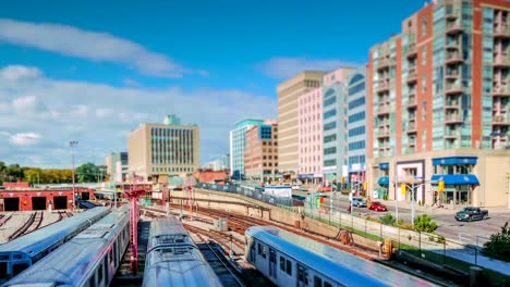 Zeitraffer-Videos-von-einer-U-Bahn-Haltestelle-terminal-mit-Miniatur-Effekt