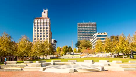 Iconic-View-of-Downtown-Asheville,-NC-from-Pack-Square-Park