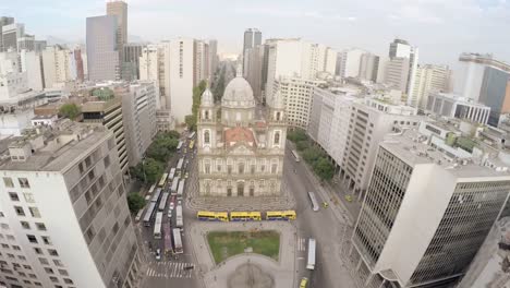 Aerial-view-of-Candelaria-church-in-downtown,-Rio-de-Janeiro,-Brazil