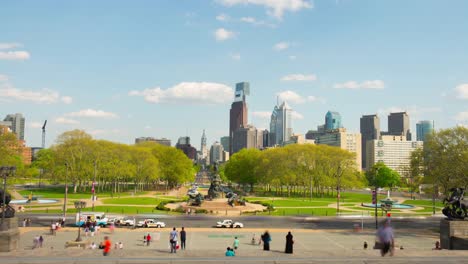 Usa-philadelphia-city-summer-day-famous-rocky-stairs-center-view-4k-time-lapse