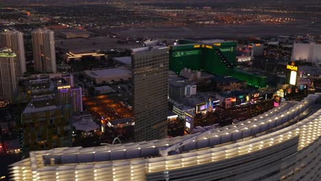 Las-Vegas,-Nevada-Aerial-view-of-Las-Vegas-Strip-at-dusk