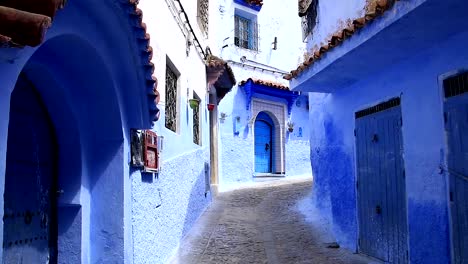 POV,-walking-in-blue-town-Chefchaouen-Chaouen-/-Morocco,-first-point-of-view