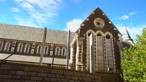 general-view-of-the-Cathedral-damaged-nave-with-the-steel-structure-preventing-the-rest-of-the-stone-body-from-a-new-collapse,-after-the-2011-earthquake.