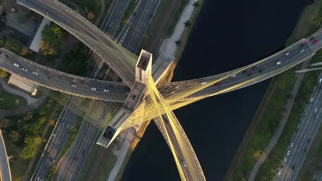 Aerial-View-of-Estaiada-Bridge-in-Sao-Paulo,-Brazil