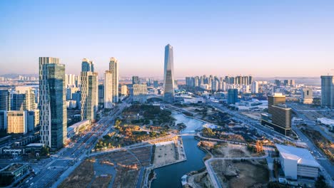 Aerial-of-Incheon,Central-Park-in-Songdo-International-Business-District-,-South-Korea