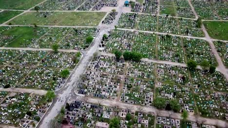 An-aerial-over-a-vast-cemetery-of-headstones-honors-veterans