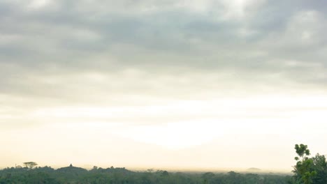 Borobudur-temple-timelapse-at-sunrise-a-UNESCO-site-and-World-largest-Buddhist-temple,-Indonesia