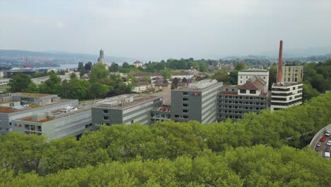 Suiza-soleado-zurich-ciudad-hospital-aéreo-panorama-4k