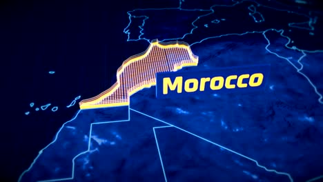 Morocco-country-border-3D-visualization,-modern-map-outline,-travel