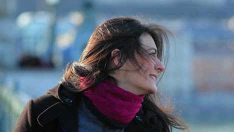 Happy-woman-looking-towards-vista.-Young-woman-looks-to-landscape