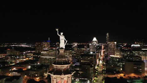 Aerial-of-Downtown-Austin,-Texas-at-Night