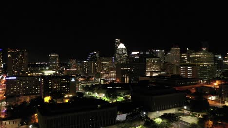 Aerial-of-Downtown-Austin,-Texas-at-Night