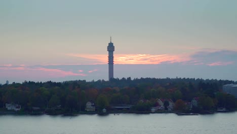 A-tall-tower-on-the-island-city-in-Stockholm-Sweden