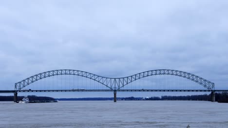 View-of-Mississippi-River-barge-by-Memphis,-TN