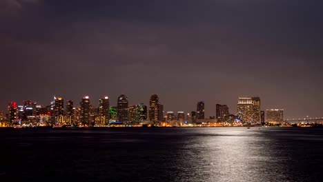 Horizonte-de-la-ciudad-de-San-Diego,-lapso-de-tiempo-del-atardecer