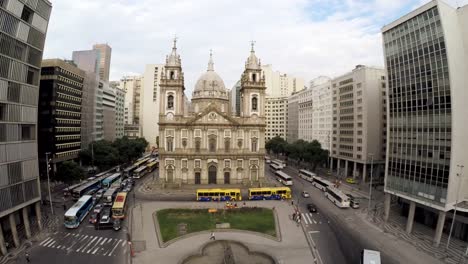 Aerial-view-of-Candelaria-church-in-downtown,-Rio-de-Janeiro,-Brazil