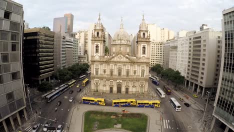 Aerial-view-of-Candelaria-church-in-downtown,-Rio-de-Janeiro,-Brazil