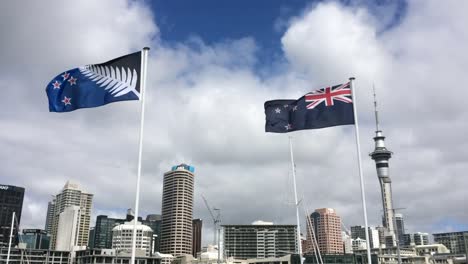 New-Zealand-National-flag-and-the-Silver-Fern-flag-in-Auckland-New-Zealand