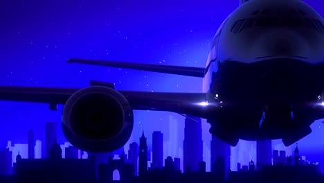 Mumbai-Bombay-India-Airplane-Take-Off-Moon-Night-Blue-Skyline-Travel