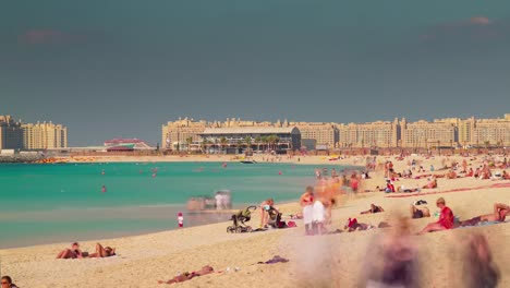 Dubai-Marina-berühmten-Strand-Leben-Palm-Stadtpanorama-4-k-Zeit-verfallen-Vereinigte-Arabische-Emirate