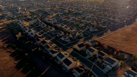 AERIAL:-Big-suburban-village-with-modern-row-houses-on-sunny-morning-in-USA