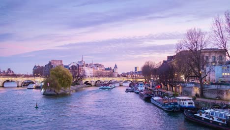 france-sunset-pink-sky-paris-famous-ridge-of-arts-city-island-panorama-4k-time-lapse