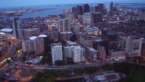 Aerial-view-of-Boston--at-dusk